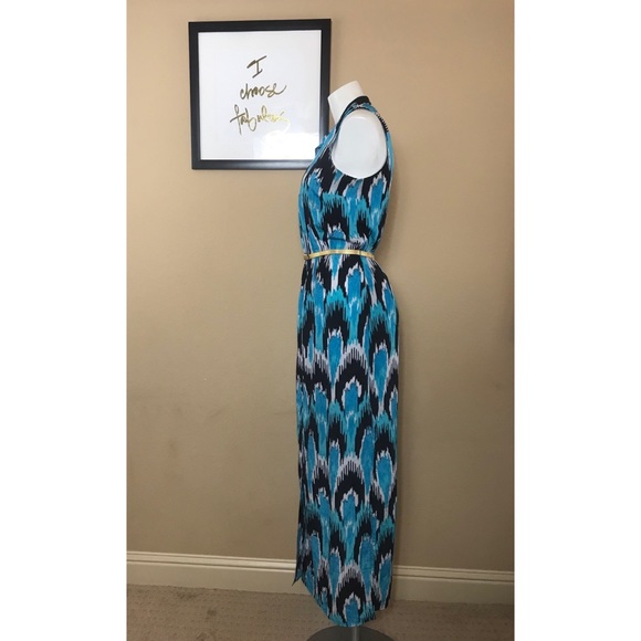 B4 Michael Kors Teal/black ikat print maxi dress - Picture 4 of 5